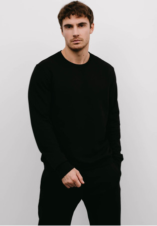 Black color men's basic three-thread sweatshirt 